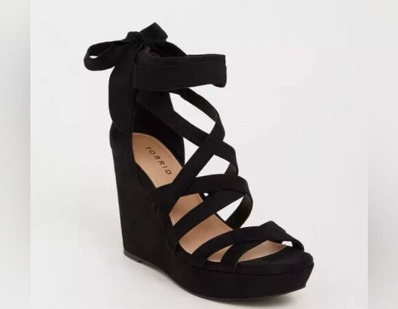 torrid Shoes - NWOT Torrid black suede platform wedge with adjustable ankle ties size 8.5W